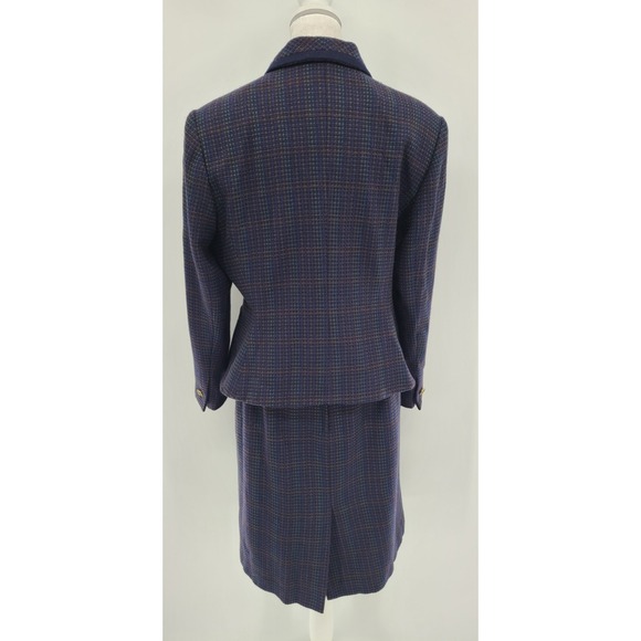 Kasper ASL Tweed Navy Skirt Suit Set 12 Petite Wool Vtg Career Dark Academia - Picture 4 of 12